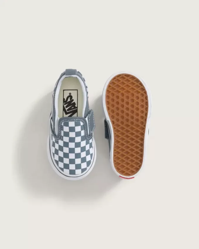 Chaussures classiques à enfiler en V pour tout-petits, motif damier