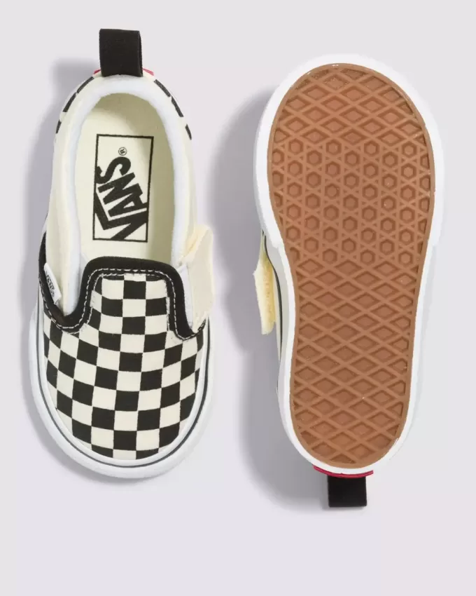 Chaussures classiques à enfiler en V pour tout-petits, motif damier