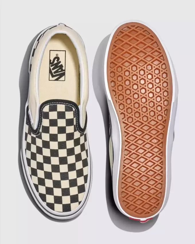 Chaussures classiques à enfiler à motif damier pour grands enfants