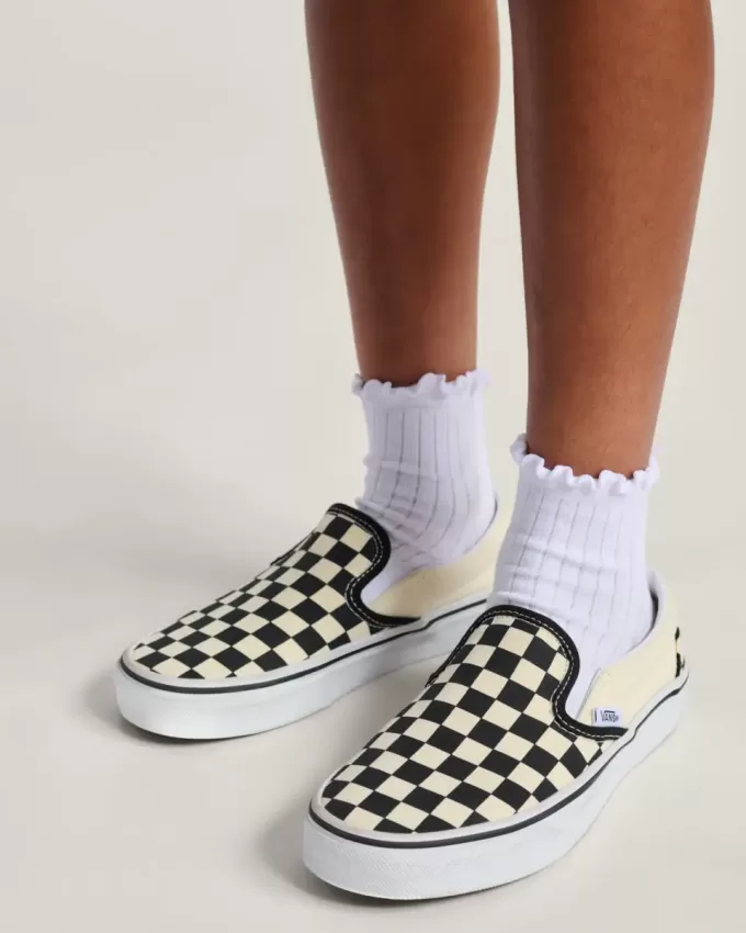 Chaussures classiques à enfiler à motif damier pour grands enfants