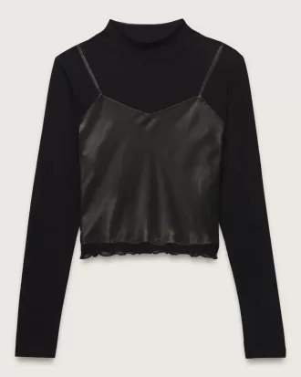 Haut à manches longues en satin et maille