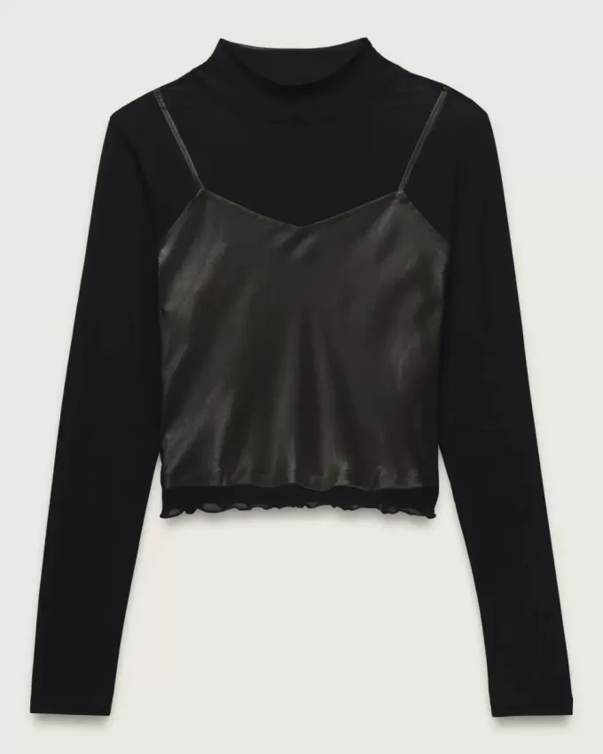 Haut à manches longues en satin et maille