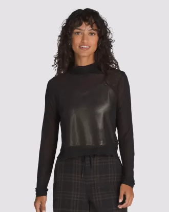 Haut à manches longues en satin et maille