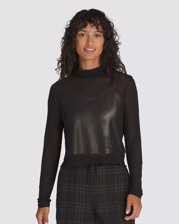 Haut à manches longues en satin et maille