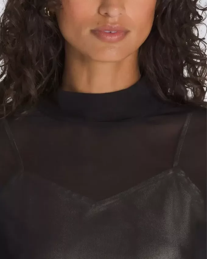 Haut à manches longues en satin et maille