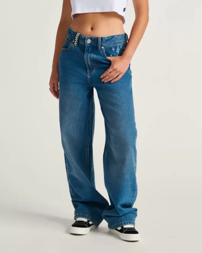 Pantalon en jean brodé Sirelle