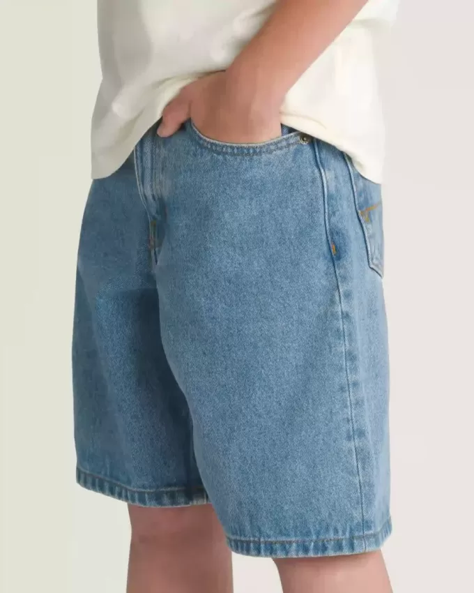 Short en jean baggy Check-5 pour enfants