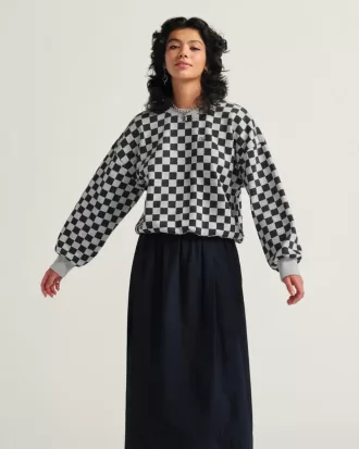 Sweat-shirt ras du cou rétro à damier