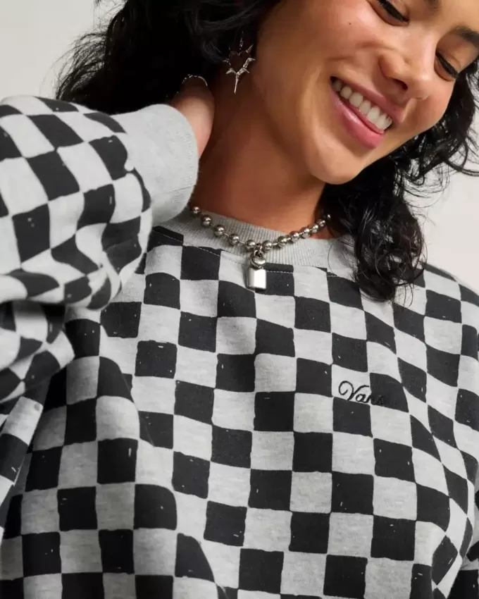 Sweat-shirt ras du cou rétro à damier